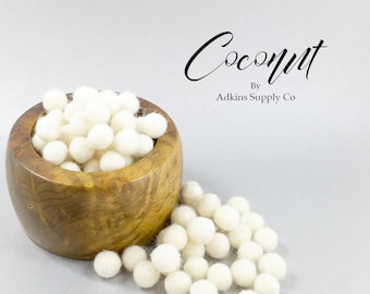White Felt Balls - Coconut - 10mm Wool Felt Balls - 15mm Wool Felt Balls - Craft Supply Balls - Handmade Felt Balls - Wool Pom Pom