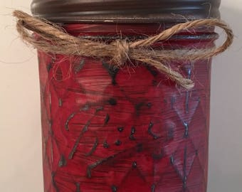 Hand painted mason jar - 8 oz quilted jelly jar