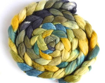 Sunlight on Pavement, Merino/ Silk Roving - Handpainted Spinning or Felting Fiber