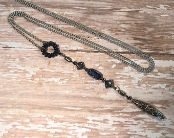Long blue crystal necklace