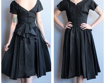 1950s Dress // Black Tie Affair Dress // vintage 50s silk taffeta dress