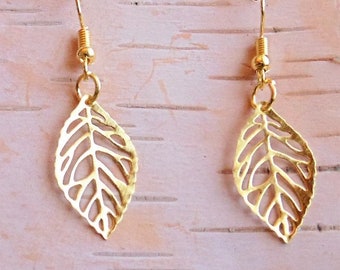 Gold Leaf Earrings Simple Minimalist Dangle