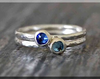 Set of 2 Sterling Silver Birthstone Stacking Rings, Swarovski Gem Ring, Mother's Ring Stack, Swarovski Stacking Ring, Mother's Day Gift