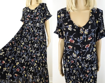Vintage 90s Grunge Dress - Floral Print Rayon Gauze Maxi - India Gauze Festival Dress - M/L