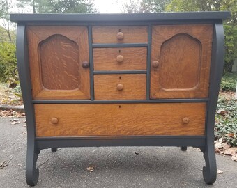SOLD! Hand Painted Antique Graphite and Oak Buffet / Server / Credenza - Local pickup/delivery only