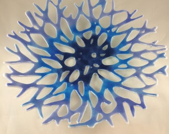 Shades of blue and periwinkle glass "coral" bowl/wall hanging