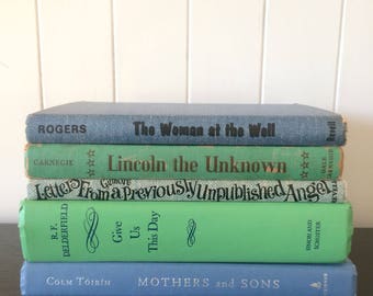 Decorative Books, Blue and Green Vintage Book Collection, Instant Collection, Wedding Centerpiece, Photo props, Decorative Book Set