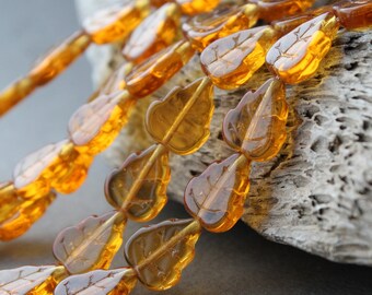 Glass Leaves, Leaf Beads Topaz, 25Pc, 10х12mm Czech Glass Beads