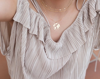 Globe Necklace, Earth Necklace, Boho Jewelry, Silver Necklace, Gold Plated Necklace, Globe Pendant, Globe Choker, World Map Necklace