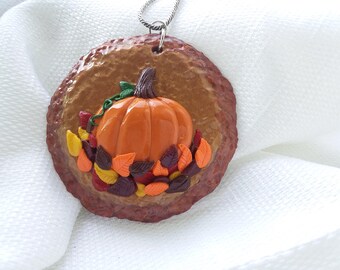 OOAK | Autumn Pumpkin Pendant | Polymer Clay