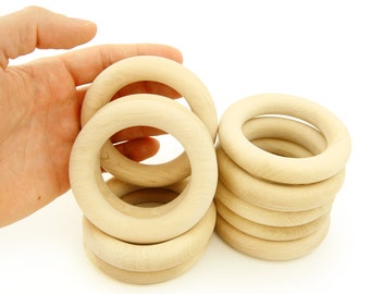 3 inch - Set of 10 Natural Eco Toy Organic Wooden Teething Ring