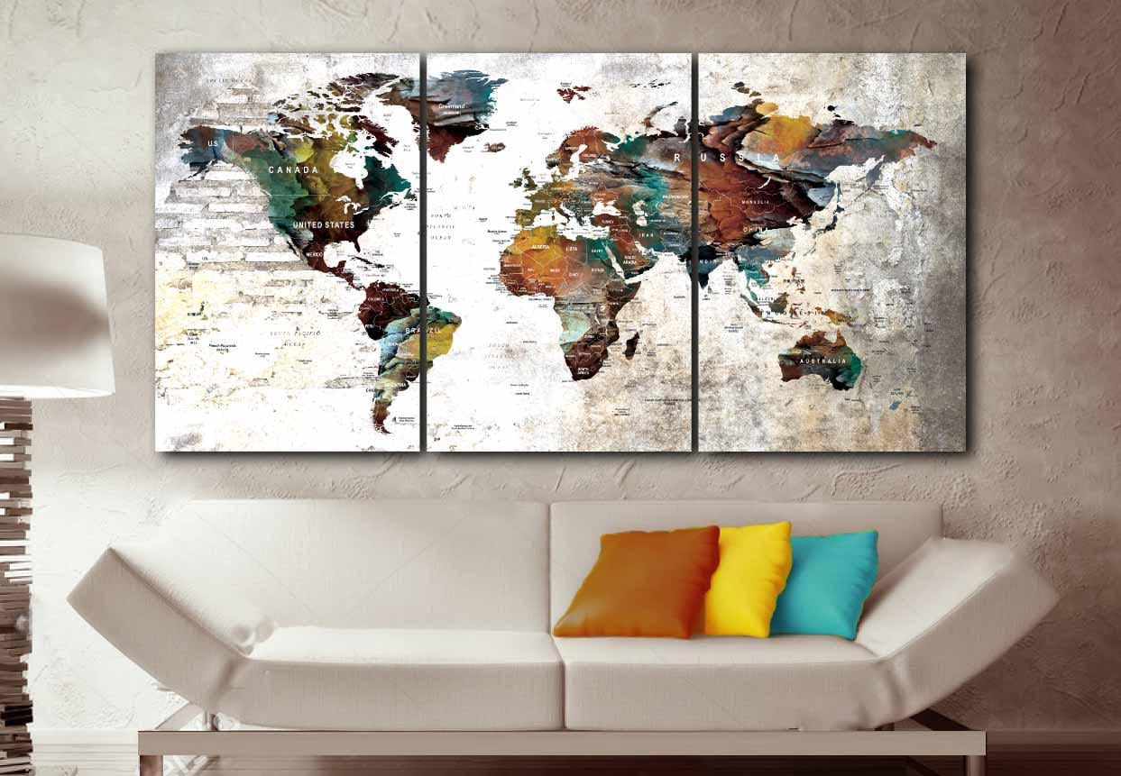 large world map artworld mapworld map wall artworld map canvasworld map push pinpush pin map art canvas printtravel map canvas