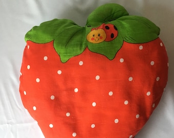 vintage Handmade STRAWBERRY SHORTCAKE PILLOW Ladybug Doll Plush 1980s