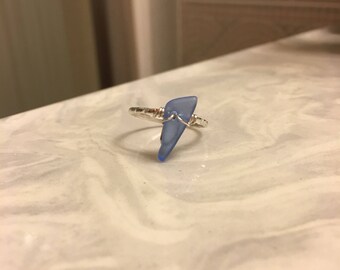 Rare Cornflower Blue Beach Glass Ring
