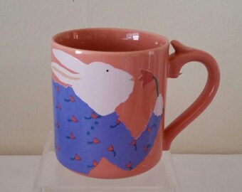 Bottman Design, Paris, Bottman Rabbit Smelling Flower Pink Mug/Cup.