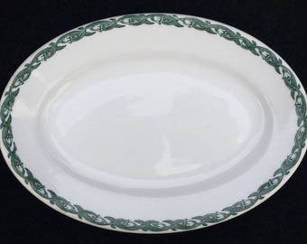 Shenango Diner Restaurant Hotel China 8-1/4" x 5-7/8" Oval Platter with Green Band of Lilies and Leaves