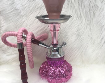 Pink Glitter and Rhinestone 11inch Personal Hookah