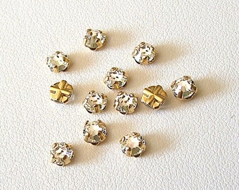 3.9mm Clear Flatback Swarovski Rose Montees, Gold Plated Mounted Rose Montees, Lot of 12 (12 pieces), SS16, Sew On Rhinestones, 2028/2058,
