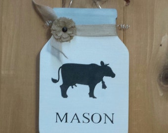 Mason Jar, Cow, Mason Jar Decor, Mason Jar Sign, Kitchen Decor, Cow Decor, Personalized, Farmhouse Decor, Rustic, Rustic Sign, Home Decor