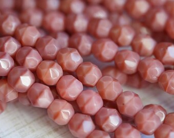 6mm Coral Pink Fire Polished Beads - Czech Glass Beads - Bead Soup Beads - 6mm Pink