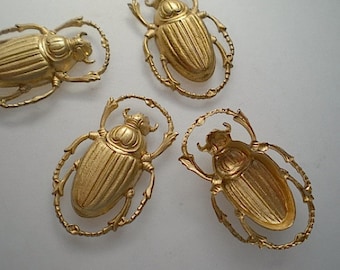 4 medium brass scarab beetle charms