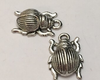 2 pc pewter beetle bug charm, insect charm, jewelry supplies