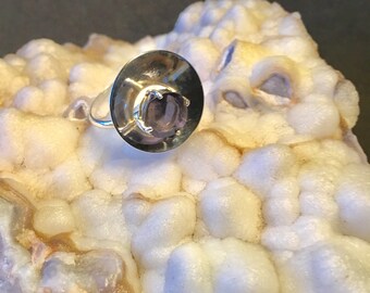 Blue faceted amethyst asymmetrical silver ring