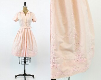 50s Dress Embroidered XS / 1950s Vintage Dress Shirtwaist / Isabella Dress