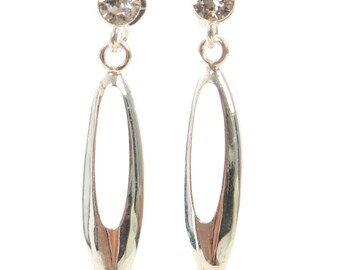 Sterling silver Oval earrings with Cubic Zirconia stone,wedding,bridesmaid,925 sterling silver