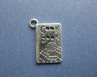 5 Cook Book Charms - Cook Book Pendants - Cook Books - Baking Charm - Cooking Charm - Antique Silver - 20mm x 14mm -- (No.88-10405)