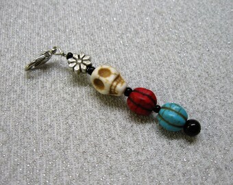 Dia de los Muertos/Day of the Dead Skull Zipper Pull or Purse Charm