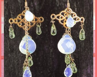 Fabulous Opaline and Peridot Chandelier Earrings