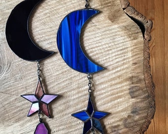 Custom Suncatcher | Crescent Moon | Star | Stained Glass | Home Decor | Boho Decor | Suncatcher | Wall Hanging | Nature Decor | Moon Decor