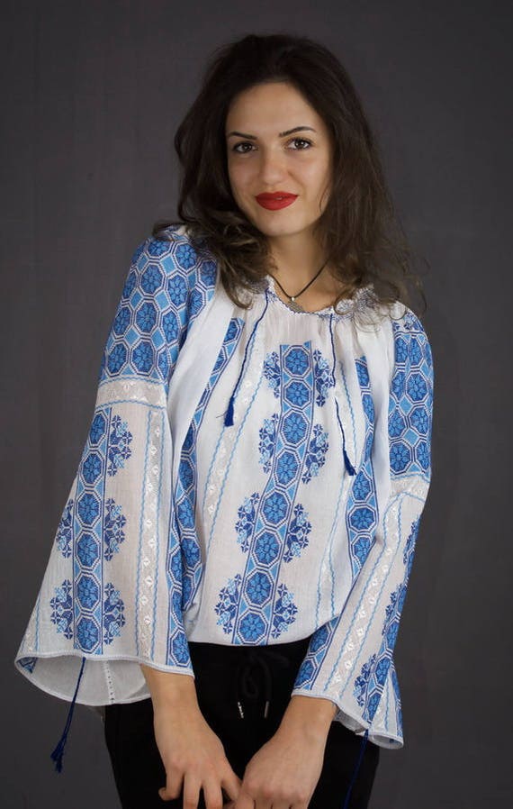 Romanian Embroidery blouse peasant top folk costume