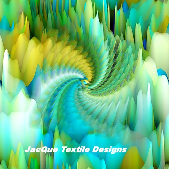 Green Blue Yellow Handmade Velvet Upholstery Fabric Kaleidoscope Shimmer Fiber Art Fabric