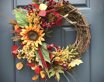 Fall Wreaths, Sunflower Wreath, Fall Door Wreath, Front Door Wreaths, Sunflower Decor, Fall Wreaths for Door, Fall Decorating, Housewarming