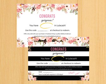 Printable Cash Coupon, LulaCash, Gìft Certificate Card, Lula Bucks Cash Digital File | LLR01