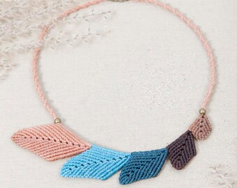 Macrame necklace, handmade jewelry, leaf necklace, micro macrame