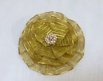 Fancy Metallic Gold Yarmulke, Gold Jewish Head Covering, Women's Gold Kippah