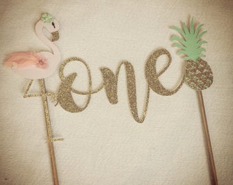 The Original Flamingo and Pineapple Cake Topper. First Birthday Cake Topper, tropical Cake Topper. One Birthday, 1st birthday