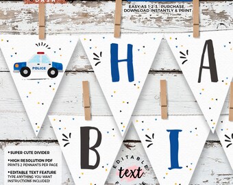 INSTANT DOWNLOAD - EDITABLE Police Birthday decorations Wall banner Cops and robbers printable decorations Police party sign favor tags