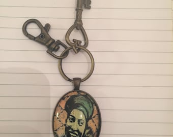 Retro Zora Neale Hurston Large Oval Keychain, Swivel Clip & Antique Key
