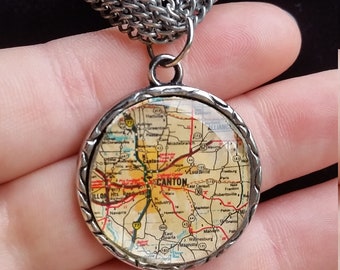 Canton Ohio vintage map necklace