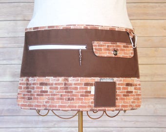 Vendor Apron, Utility Apron, Teacher Apron - Brown with Brick - Ready to Ship