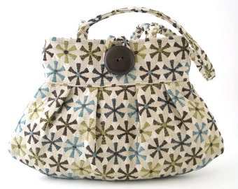retro bag, small tote bag. handmade handbag, floral bag, fabric purse, shoulder bag