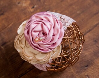Tan and Mauve Floral Headband