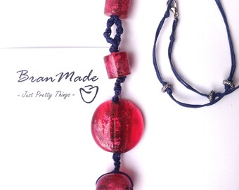 Shamballa a blue and strawberry Y necklace