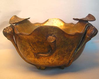 An Early 20th Century Gilt Brass Lotus Bowl Ikebane Marked Japan Z8
