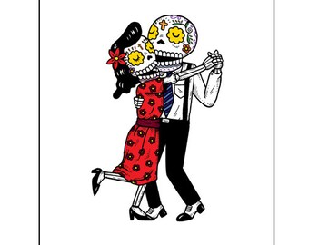 Dancing Calaveras Archival Art Print 8 x 10
