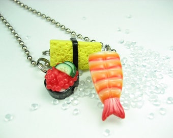 Sushi Necklace Ebi, Tamago and Ikura - Food jewelry , food necklace, sushi jewelry, food gift, gift for her, friend gifts, sushi, Japanese